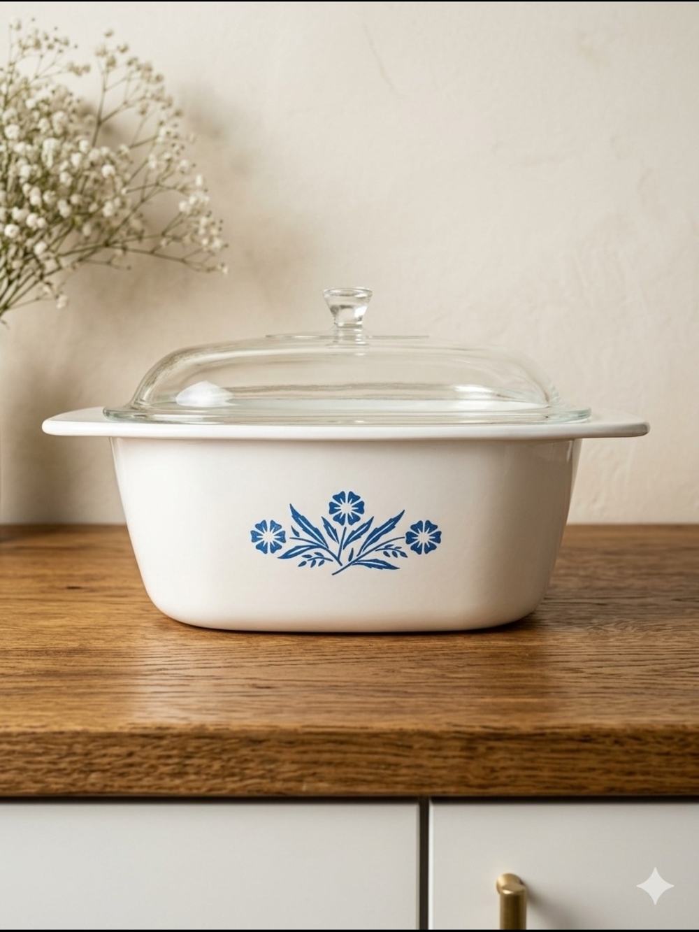 Rare Size Vintage CorningWare P-34-B Blue Cornflower 4 Qt Roaster with Lid